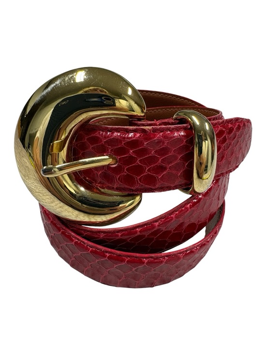 Accessories - Genuine Snake Skin Belt Women’s Sz 32 Red Gold Hardware Western Sophisticated